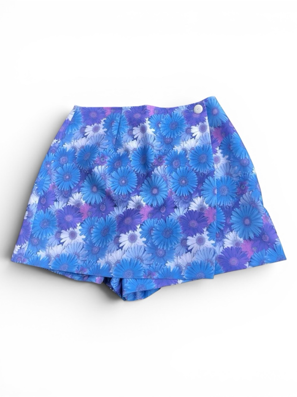 Blue Floral Wrap Skort with Side Button
